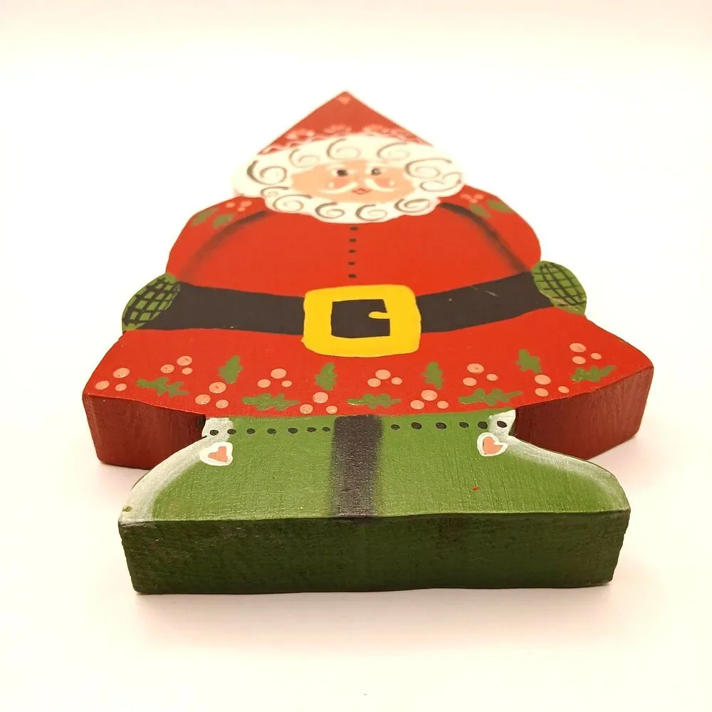 Flat Wood Santa Claus Hand Painted Folk Art Christmas Figure 8